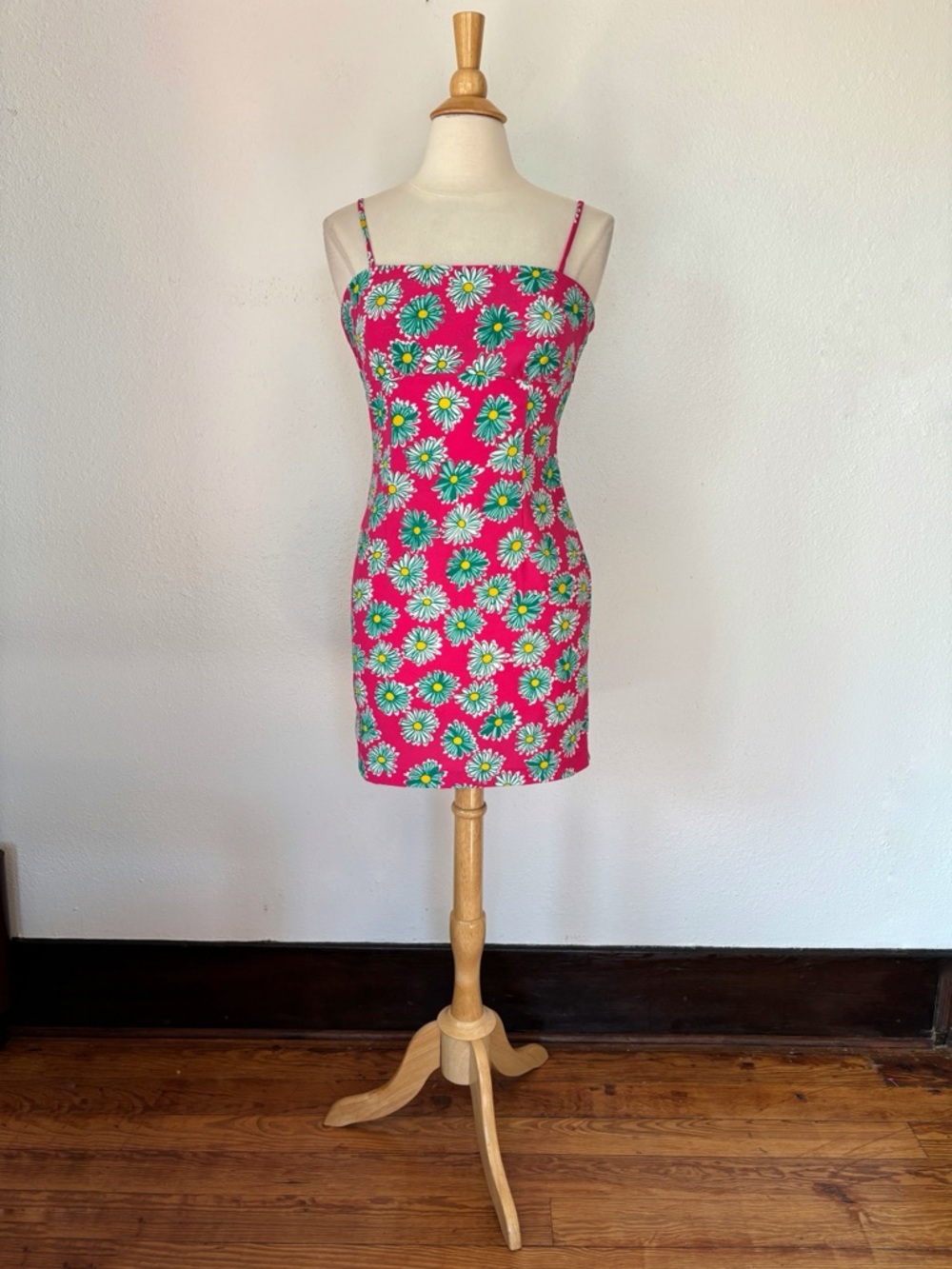 Vintage Pink Floral Spaghetti-Strap Mini Dress